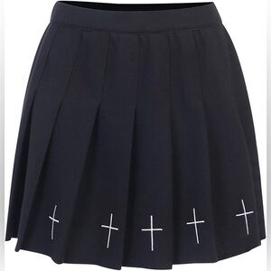 Goth Pleated Skirt with Cross Embroidery